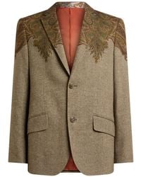 Etro - Single-Breasted Wool-Blend Jacket With Placed Paisley Pochette Print - Lyst