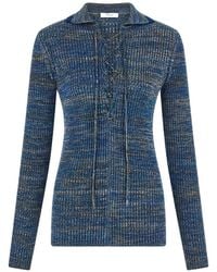 Ferragamo - Lace-Up Ribbed-Knit Sweater - Lyst