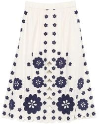 Sea - Catrine Floral-Embroidered Midi Skirt - Lyst