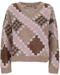 Pennyblack - Argyle-Knit V-Neck Sweater - Lyst