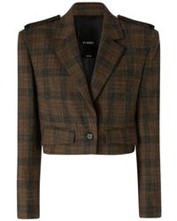 Pinko - Cropped Jacket With Micro Houndstooth Motif - Lyst