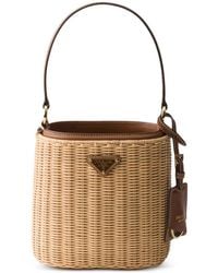 Prada - Wicker And Leather Bucket Bag - Lyst