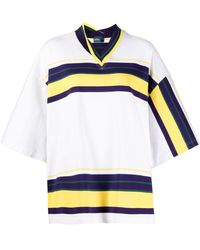 Kolor - Ribbed-knit V-neck Striped T-shirt - Lyst