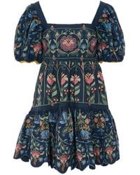 FARM Rio - Floral-Embroidered Puff-Sleeve Mini Dress - Lyst