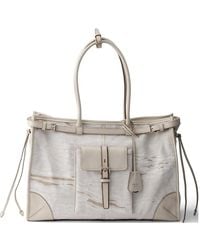 Prada - Bonnie Printed Linen And Leather Tote Bag - Lyst