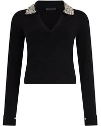Liu Jo - Rhinestone-Collar Polo Sweater - Lyst