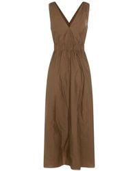 Brunello Cucinelli - Belted V-Neck Midi Dress - Lyst