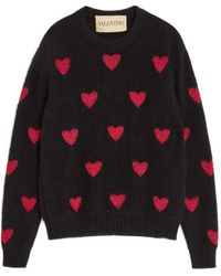 Valentino Garavani - Heart-Patterned V-Neck Sweater - Lyst