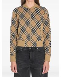 Burberry - Checked Wool Zip Cardigan - Lyst