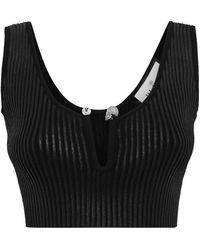 Philipp Plein - Coated Ribbed-Knit Cropped Top - Lyst
