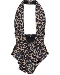 Balmain - Halter-Neck Leopard-Print Swimsuit - Lyst