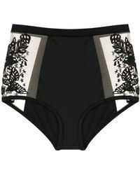 Martha Medeiros Tulle Panels High Waisted Bikini Bottom - Black
