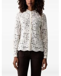 Morgan - Floral-Lace High-Neck Shirt - Lyst
