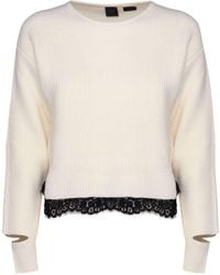 Pinko - Wool Nylon Elastane Lace Sweater - Lyst