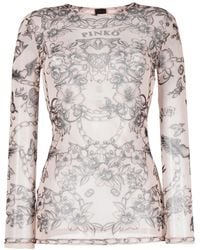 Pinko - Semi-Sheer Long-Sleeve T-Shirt - Lyst