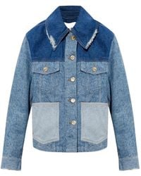 Ganni - Panelled Distressed Denim Jacket - Lyst