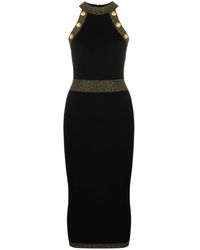Balmain - Knitted Midi Dress With Buttons And Lurex Trims - Lyst
