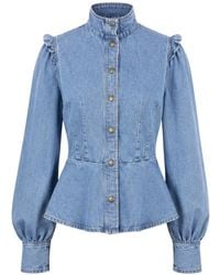 SOEUR & FRÈRES - Pearl Peplum Denim Top - Lyst