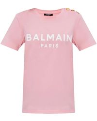 Balmain - T-Shirt En Coton À Logo Imprimé - Lyst