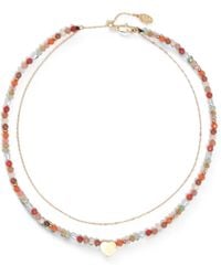 Bimba Y Lola - Double Heart Necklace With Stone Logo - Lyst