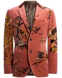 Etro - Veste En Velours De Coton À Poitrine Unique Avec Imprimé Floral Et Animal - Lyst