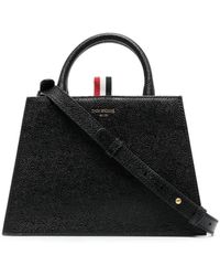 Thom Browne - Logo Print Grained Leather Tote Bag - Lyst