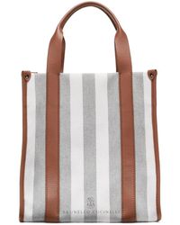 Brunello Cucinelli - Leather-trim Striped Tote Bag - Lyst