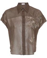 Brunello Cucinelli - Motif-embroidered Semi-sheer Shirt - Lyst