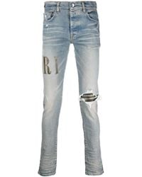 Amiri - Light E Ripped Skinny Jeans With Embroidery In Cotton Man - Lyst