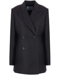 Prada - Double-Breasted Peak Lapel Blazer - Lyst