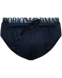 Emporio Armani - Logo-Waistband Drawstring-Fastening Swim Briefs - Lyst