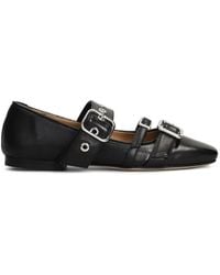 Anna F. - Eyelet-Embellished Buckle-Strap Leather Ballet Flats - Lyst