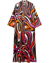 Emilio Pucci - Marmo-print Bead-embellished Kaftan Dress - Lyst