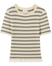 Claudie Pierlot - T-Shirt Rayé À Ourlet Volanté - Lyst