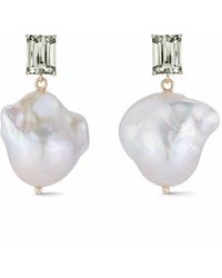 Mateo - 14kt Yellow Gold Baroque Pearl And Green Amethyst Drop Earrings - Lyst