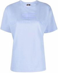 Dames Kleding voor voor Tops voor T-shirts Elisabetta Franchi Katoen T-shirt Met Logoprint in het Blauw 