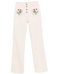 Valentino Garavani - Floral-Embroidered Jeans - Lyst