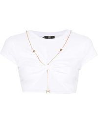 Elisabetta Franchi - Chain-link Cropped Cotton T-shirt - Lyst