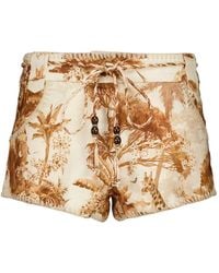 Zimmermann - Safari-Print Belted Shorts - Lyst