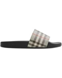 Burberry - Checked Slides - Lyst
