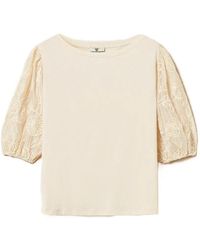 Twinset - Embroidered-Sleeve Blouse - Lyst