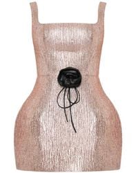 ANOUKI - Metallic-Finish Rose-Appliqué Mini Dress - Lyst