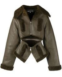 ANDREADAMO - Cut-Out Shearling-Trim Leather Jacket - Lyst