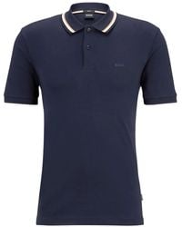 BOSS - Logo-Print Striped-Trim Cotton Polo Shirt - Lyst