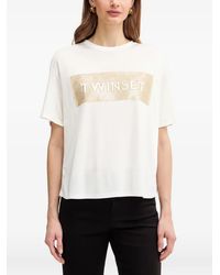 Twinset - T-Shirt With Logo And Sequins - Lyst