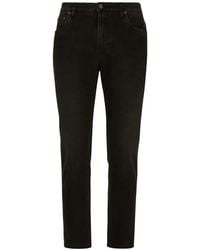 Dolce & Gabbana - Logo-Appliqué Tapered-Leg Jeans - Lyst
