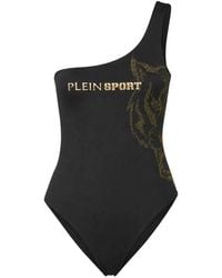 Philipp Plein - One-Shoulder Logo-Print Swimsuit - Lyst
