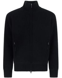 Kangra - Zip-Up Ribbed-Sleeve Cardigan - Lyst