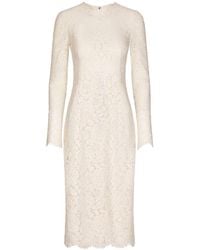 Dolce & Gabbana - Floral-lace Long-sleeve Midi Dress - Lyst