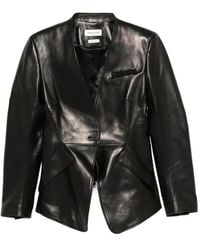 McQueen - Single-Breasted Calfskin Leather Jacket - Lyst